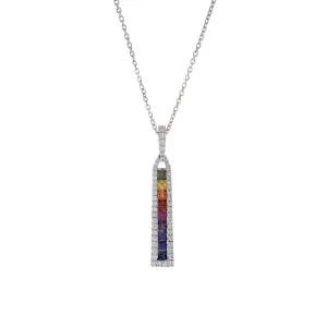 18KT White Gold Multi Color Sapphire And Diamond Bar Necklace