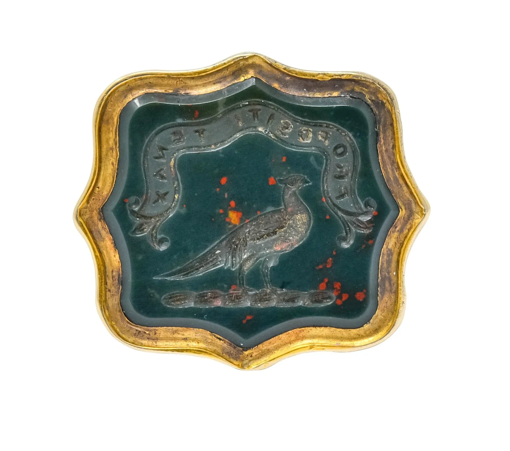1900's Victorian Bloodstone Intaglio 14 Karat Gold Pheasant Fob Pendant