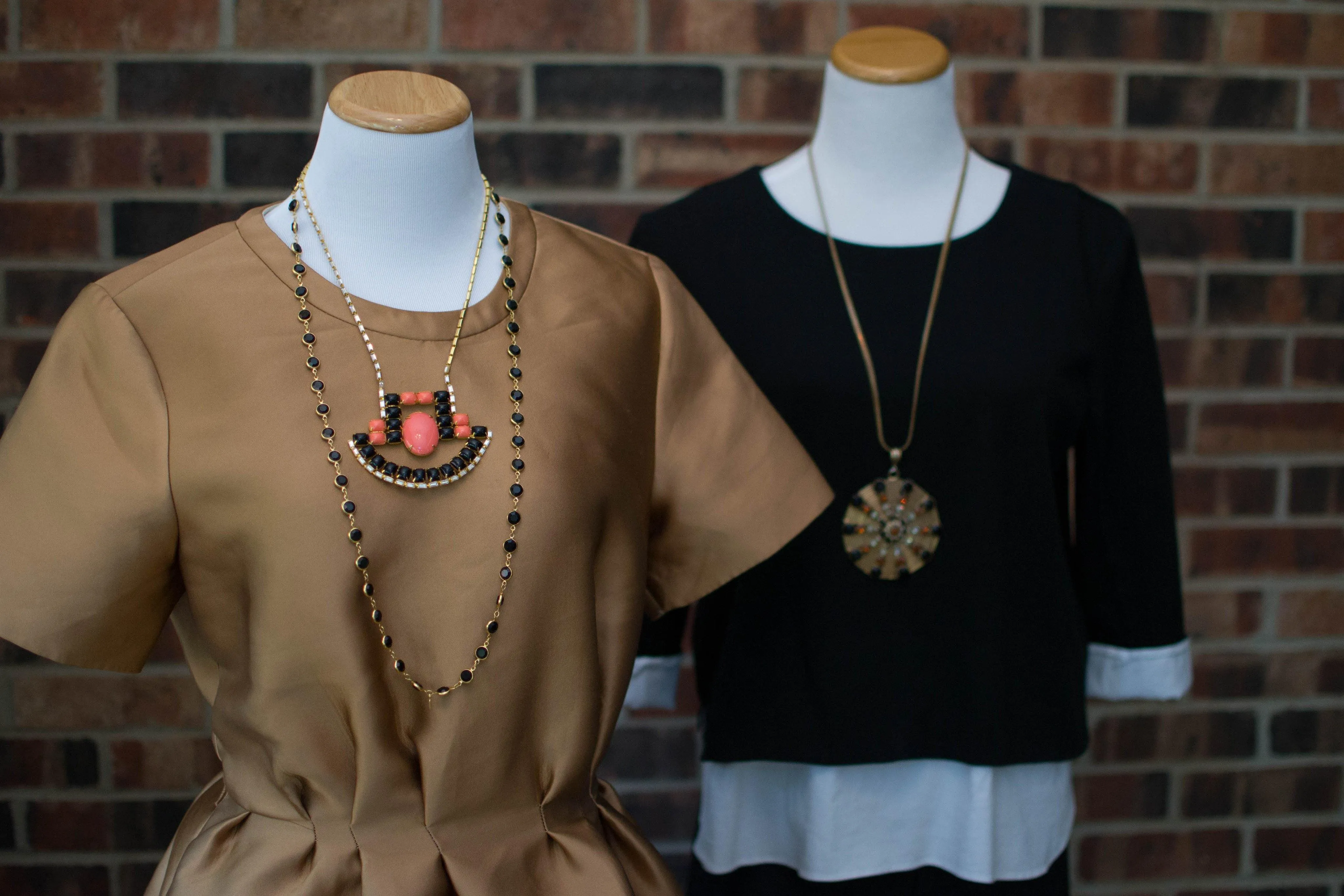 1970's Coral and Black Statement Necklace with Rhinestones by KJL