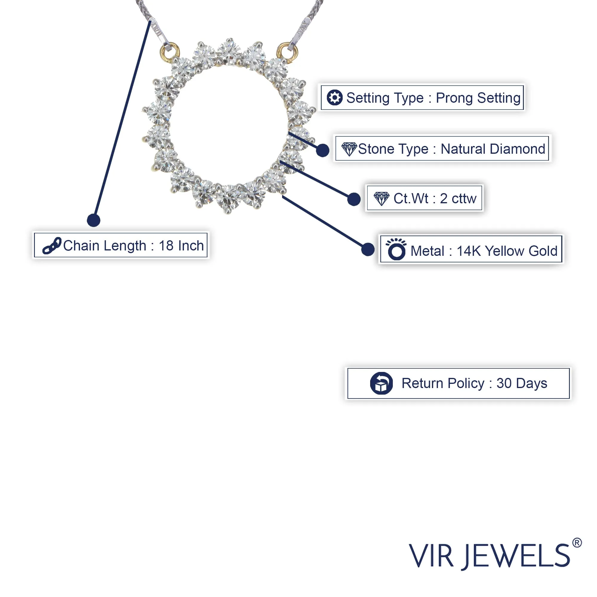 2 cttw Diamond Circle Pendant Necklace in 14K Yellow Gold