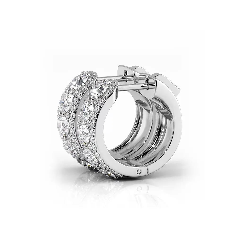 2.0 ctw. Three Rows Round Diamond Huggie Hoop Earrings