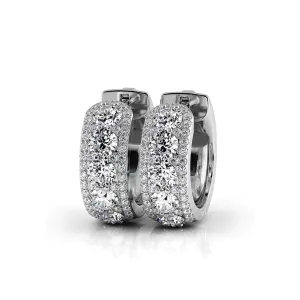 2.0 ctw. Three Rows Round Diamond Huggie Hoop Earrings
