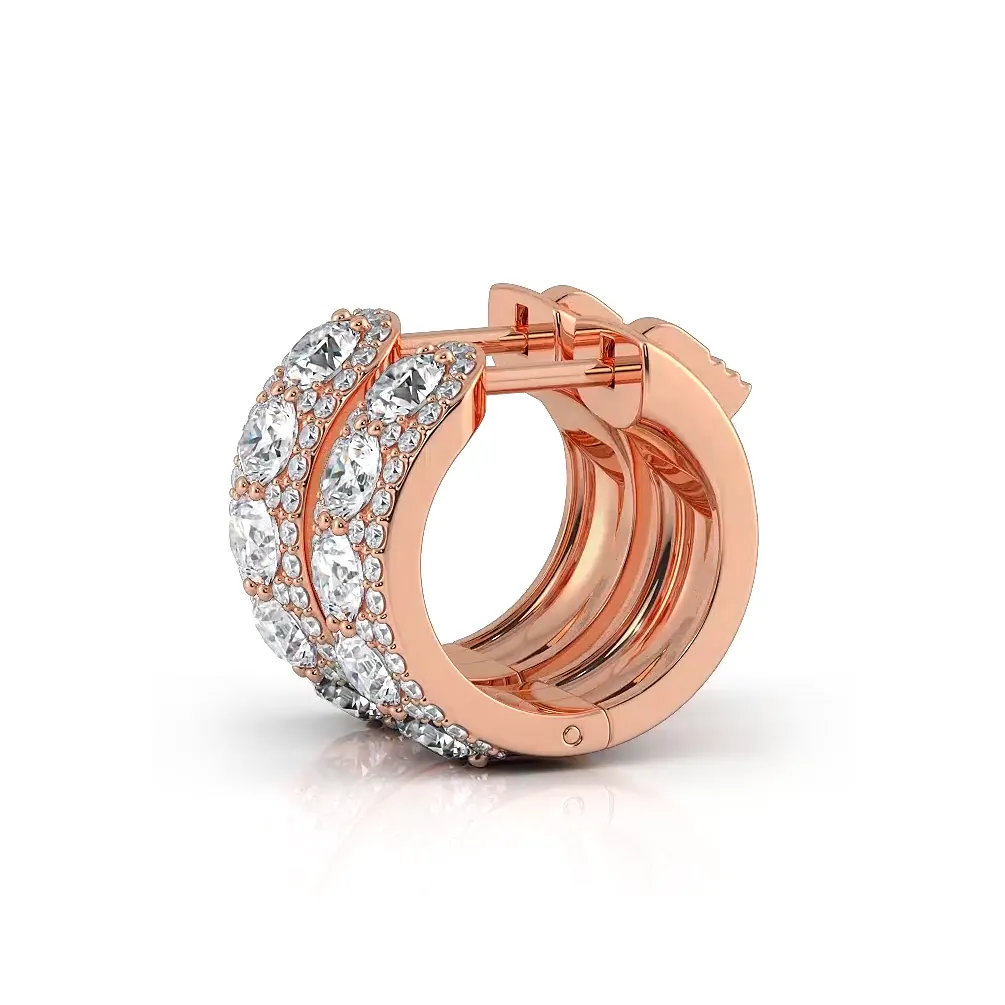 2.0 ctw. Three Rows Round Diamond Huggie Hoop Earrings