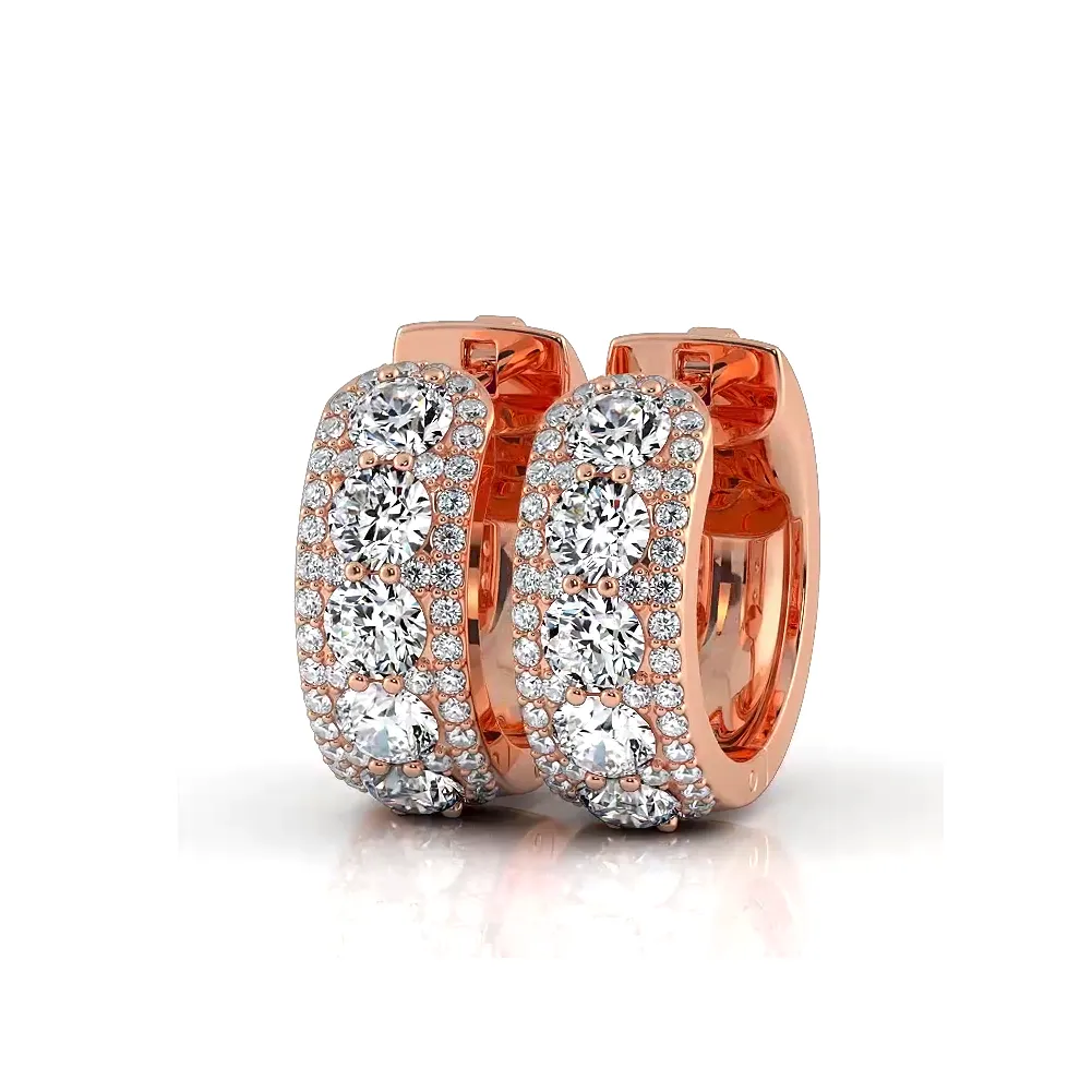 2.0 ctw. Three Rows Round Diamond Huggie Hoop Earrings