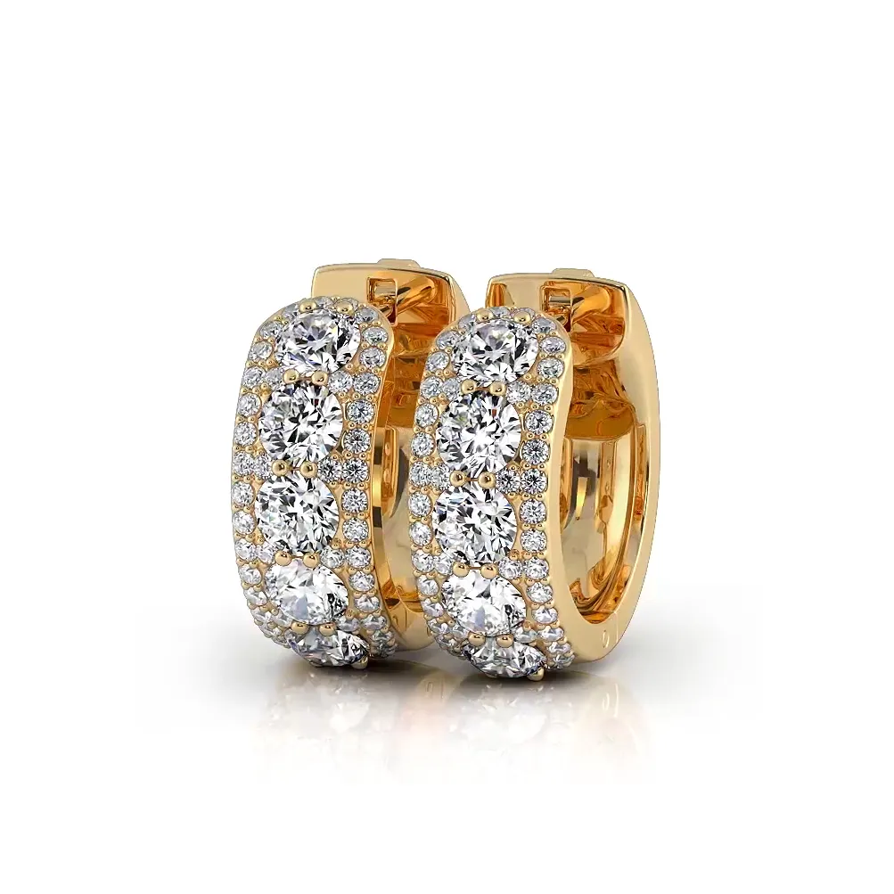 2.0 ctw. Three Rows Round Diamond Huggie Hoop Earrings