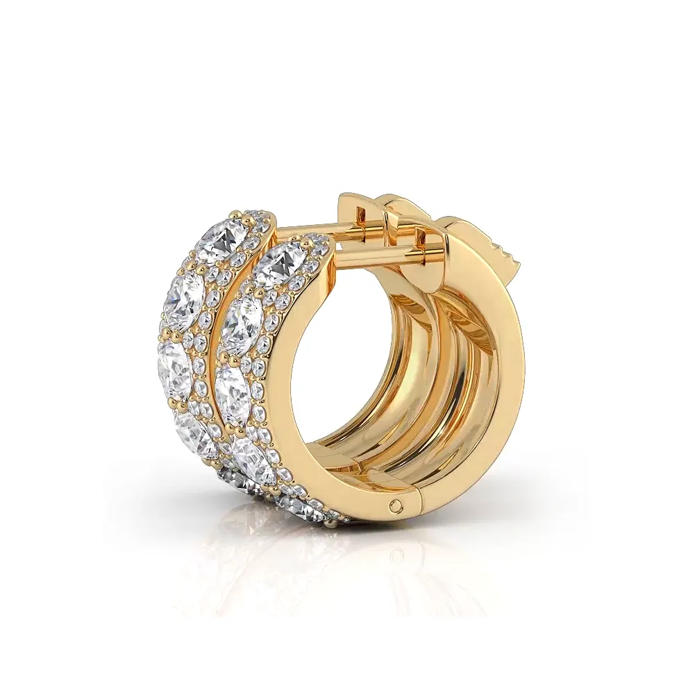 2.0 ctw. Three Rows Round Diamond Huggie Hoop Earrings