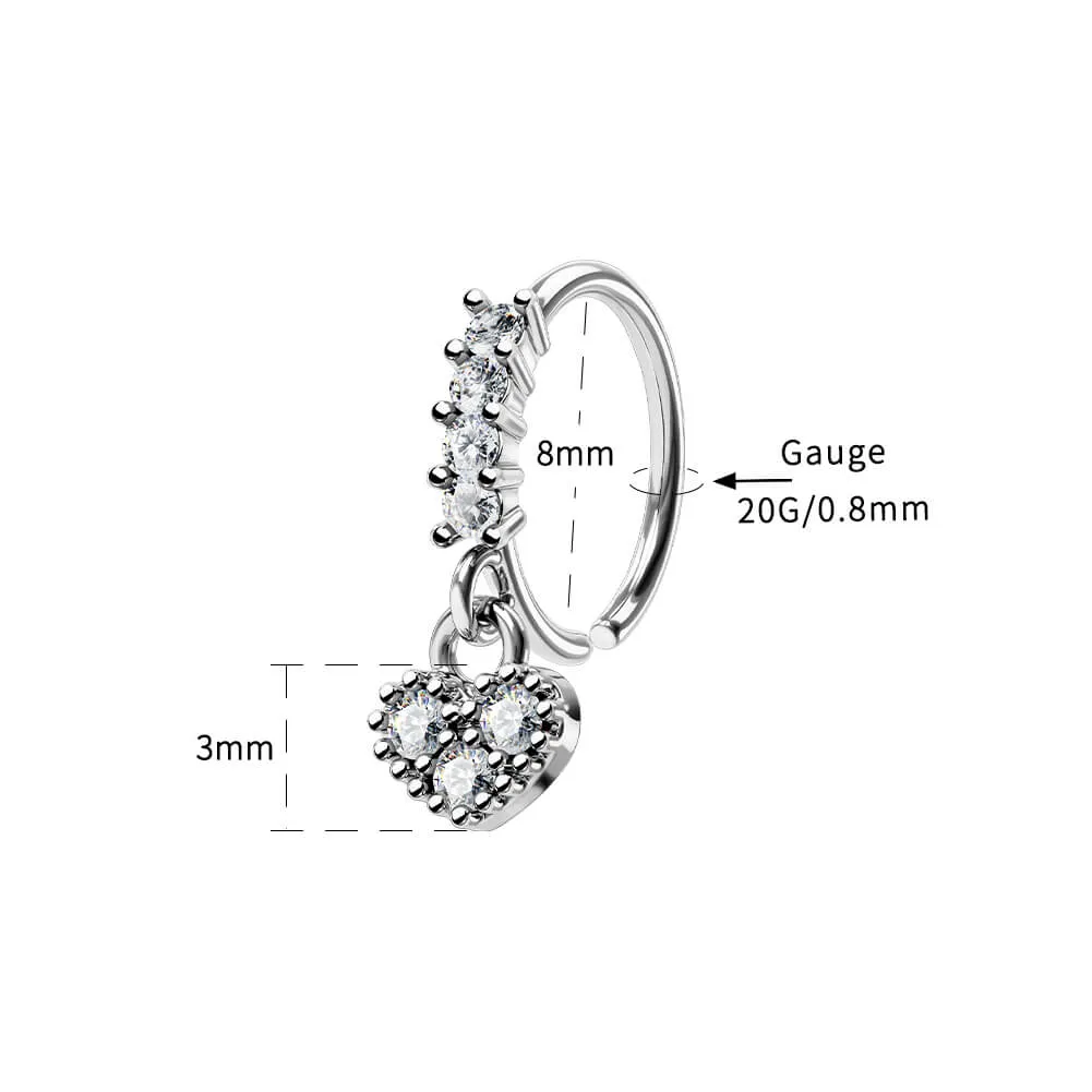 20G Dangle Heart Nose Hoop Ring Helix Earring