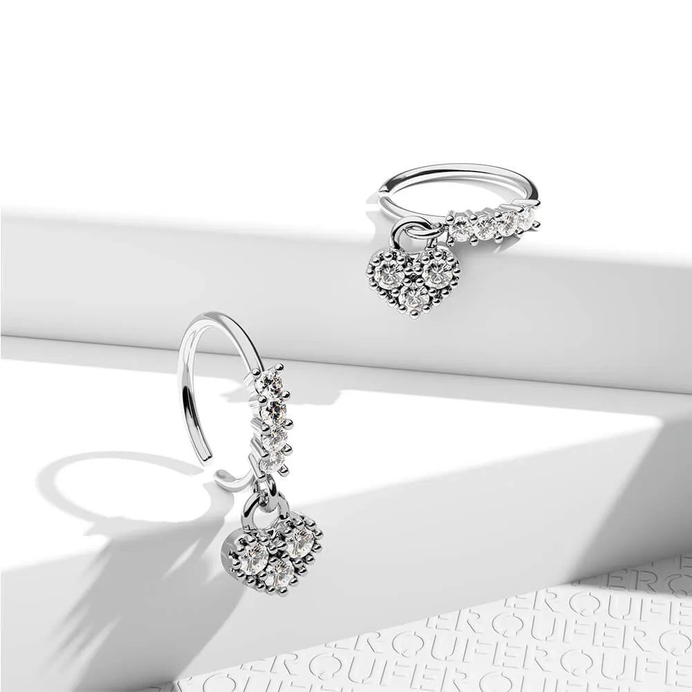 20G Dangle Heart Nose Hoop Ring Helix Earring