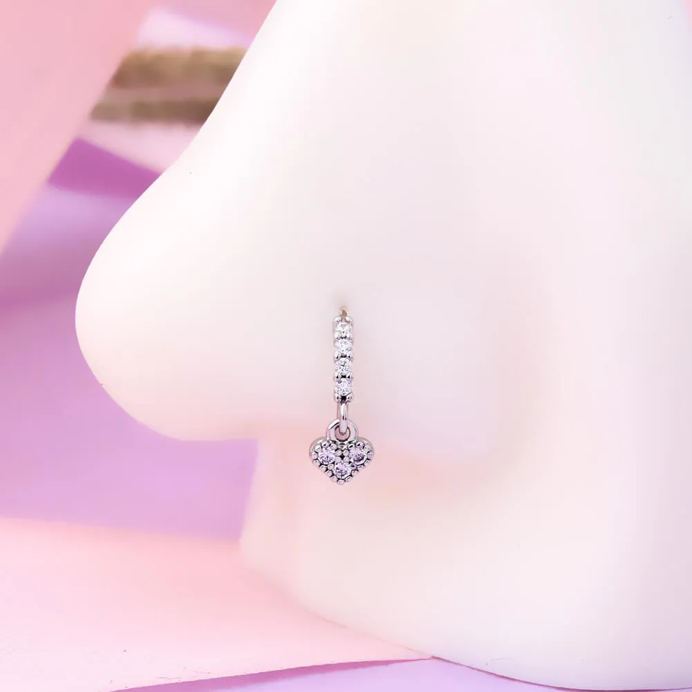20G Dangle Heart Nose Hoop Ring Helix Earring