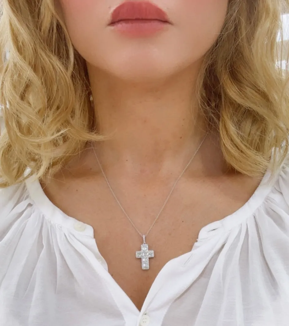 2.19ct tw Emerald-cut Diamond Cross Pendant Necklace