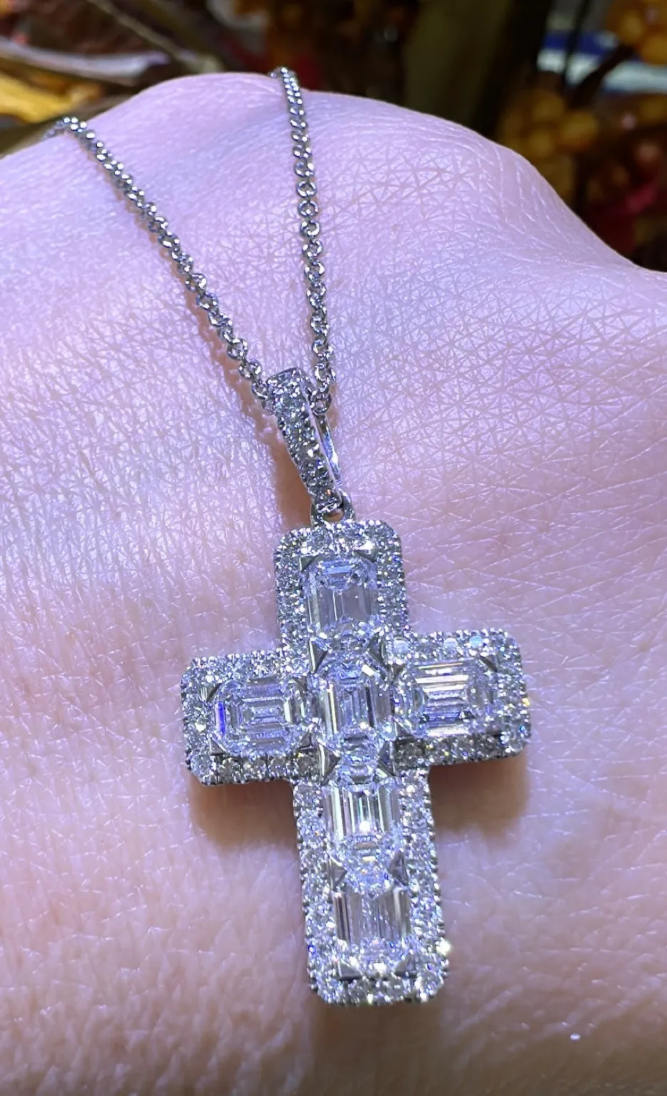2.19ct tw Emerald-cut Diamond Cross Pendant Necklace