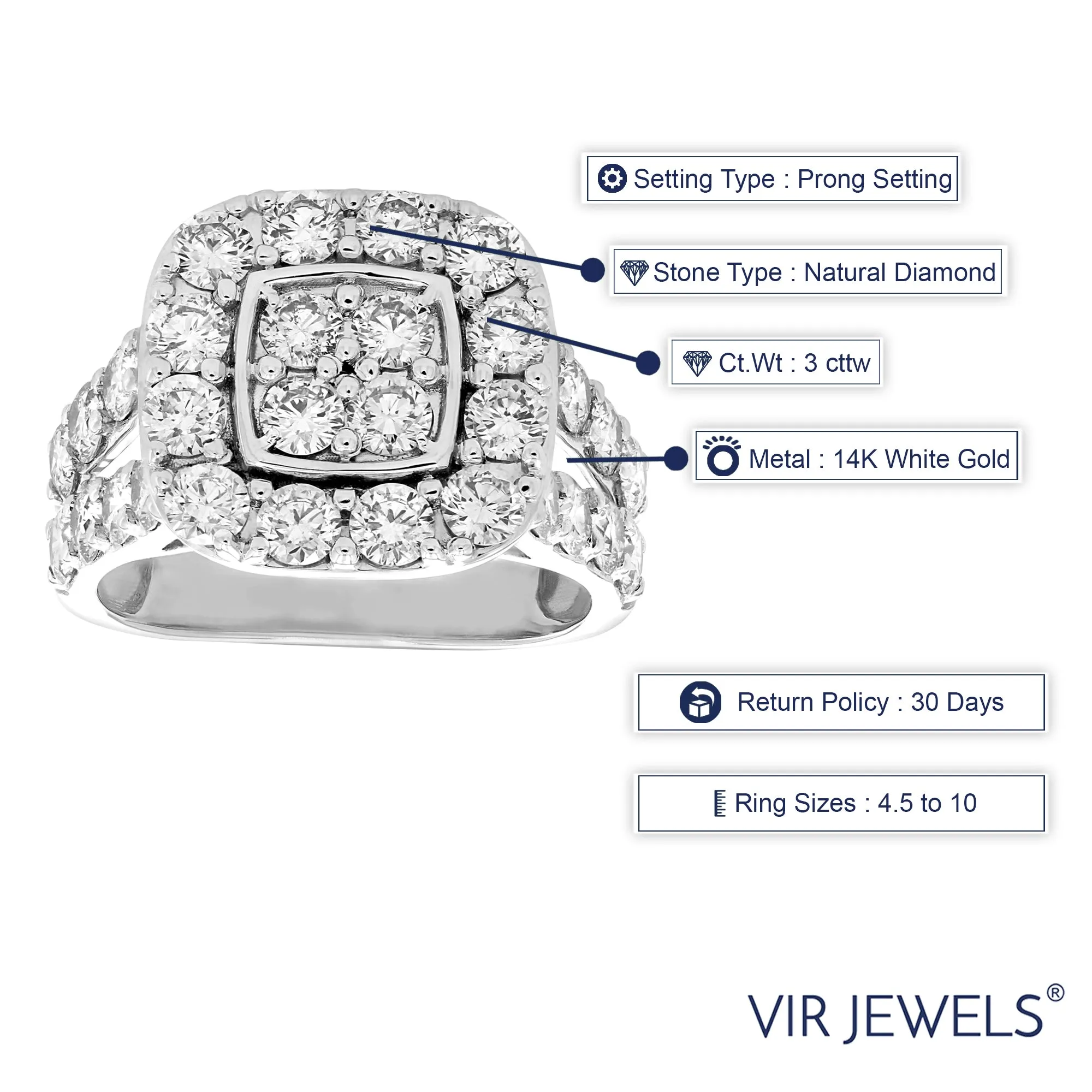 3 cttw Diamond Bridal Set in Cushion Shape in 14K White Gold
