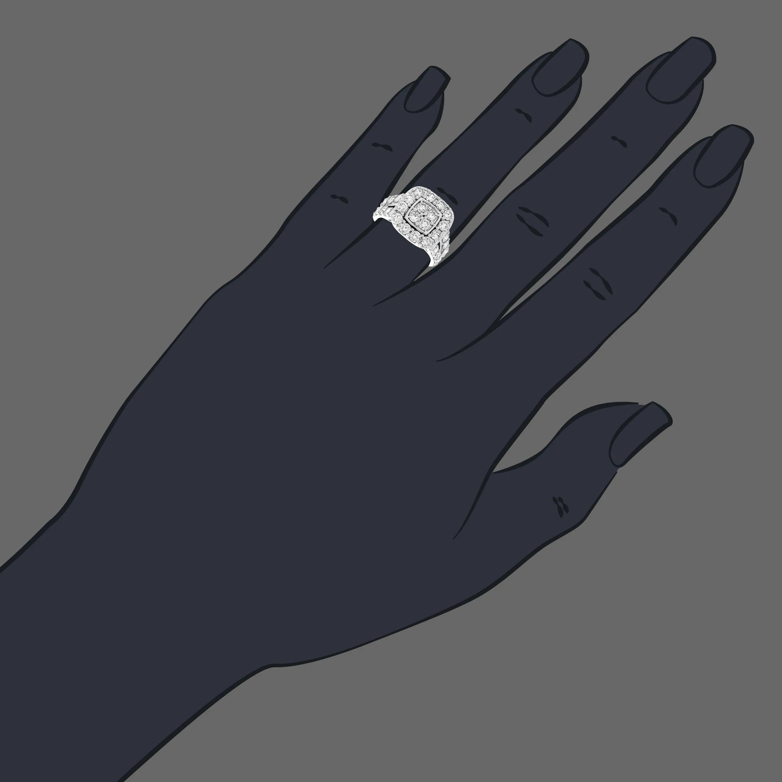 3 cttw Diamond Bridal Set in Cushion Shape in 14K White Gold