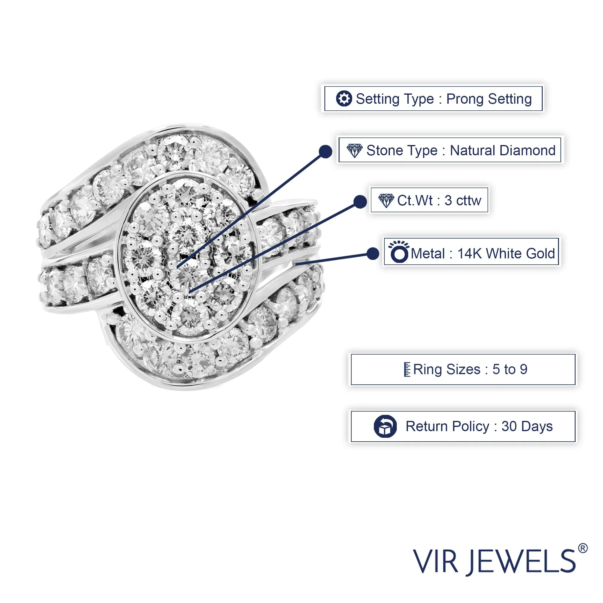 3 cttw Diamond Oval Engagement Ring in 14K White Gold