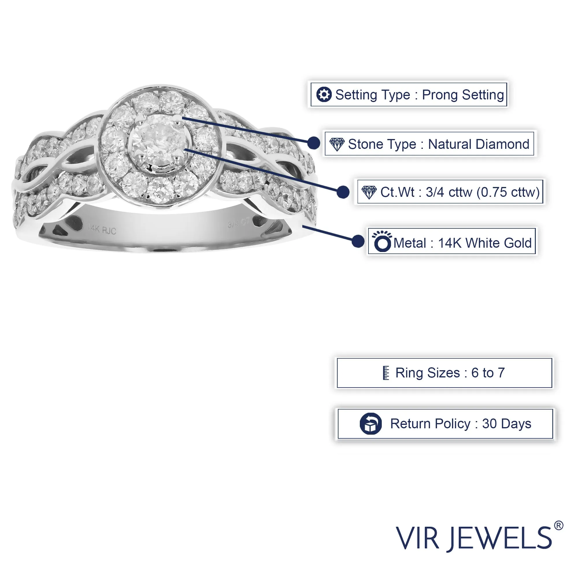 3/4 cttw Diamond Engagement Ring in 14k White Gold