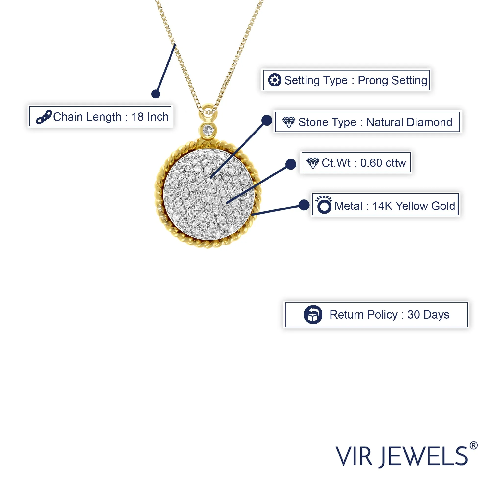 3/5 cttw Diamond Circle Composite Pendant in 14K Yellow Gold