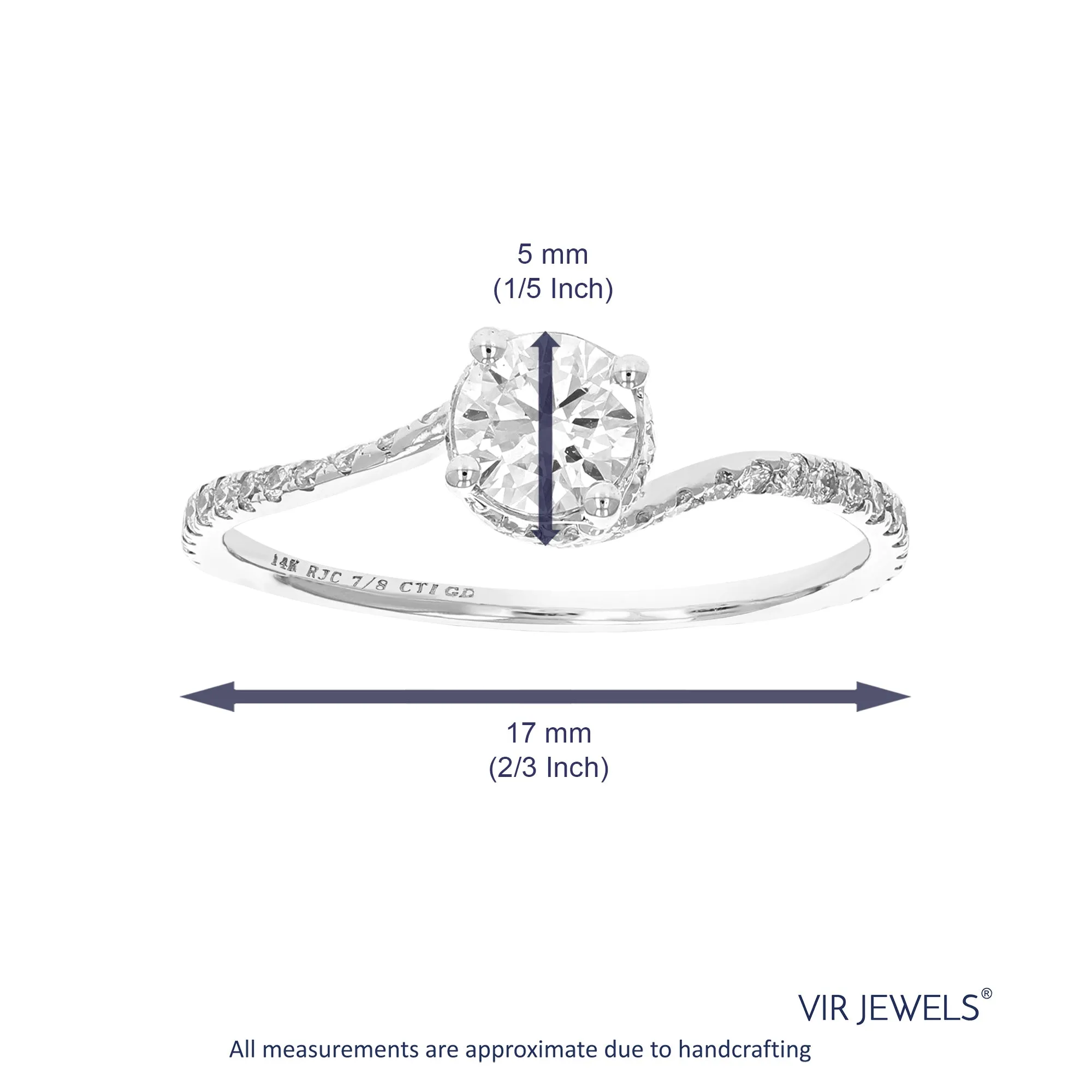 7/8 cttw Classic Lab Grown Diamond Engagement Ring 14K White Gold