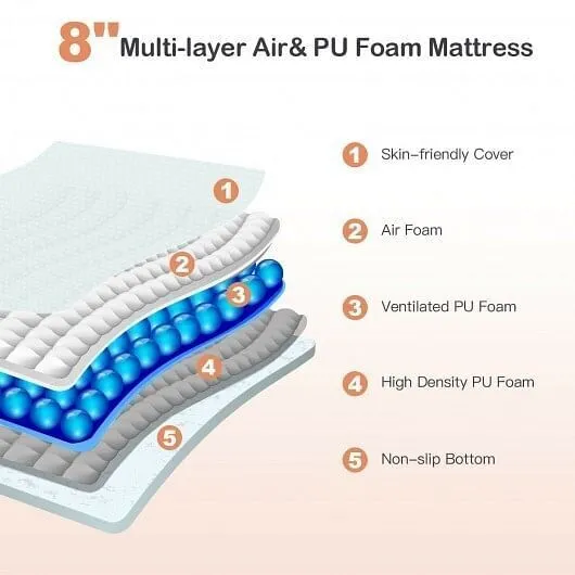 8 Inch Foam Medium Firm Mattress with Jacquard Cover-King Size - Color: White -