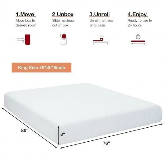 8 Inch Foam Medium Firm Mattress with Jacquard Cover-King Size - Color: White -