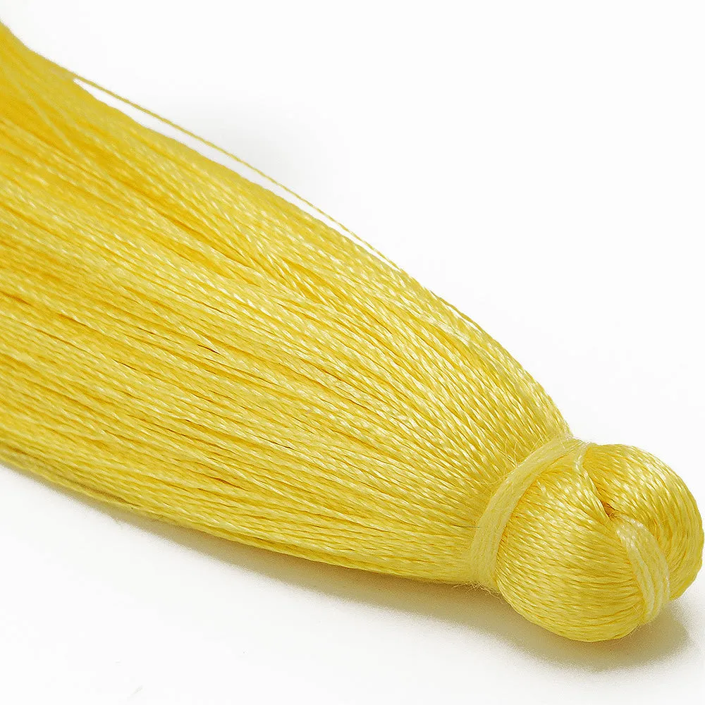 8cm Fluorescent Yellow Silky Tassels,Korea Handmade Long Jewelry Tassels,Quality Necklace Tassels, 20pcs/lot