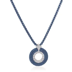 Alor 16.5-18.5" Blueberry Stainless Steel Chain and Cable Round Necklace with 14k White Gold and Diamonds, Dia=.15tw