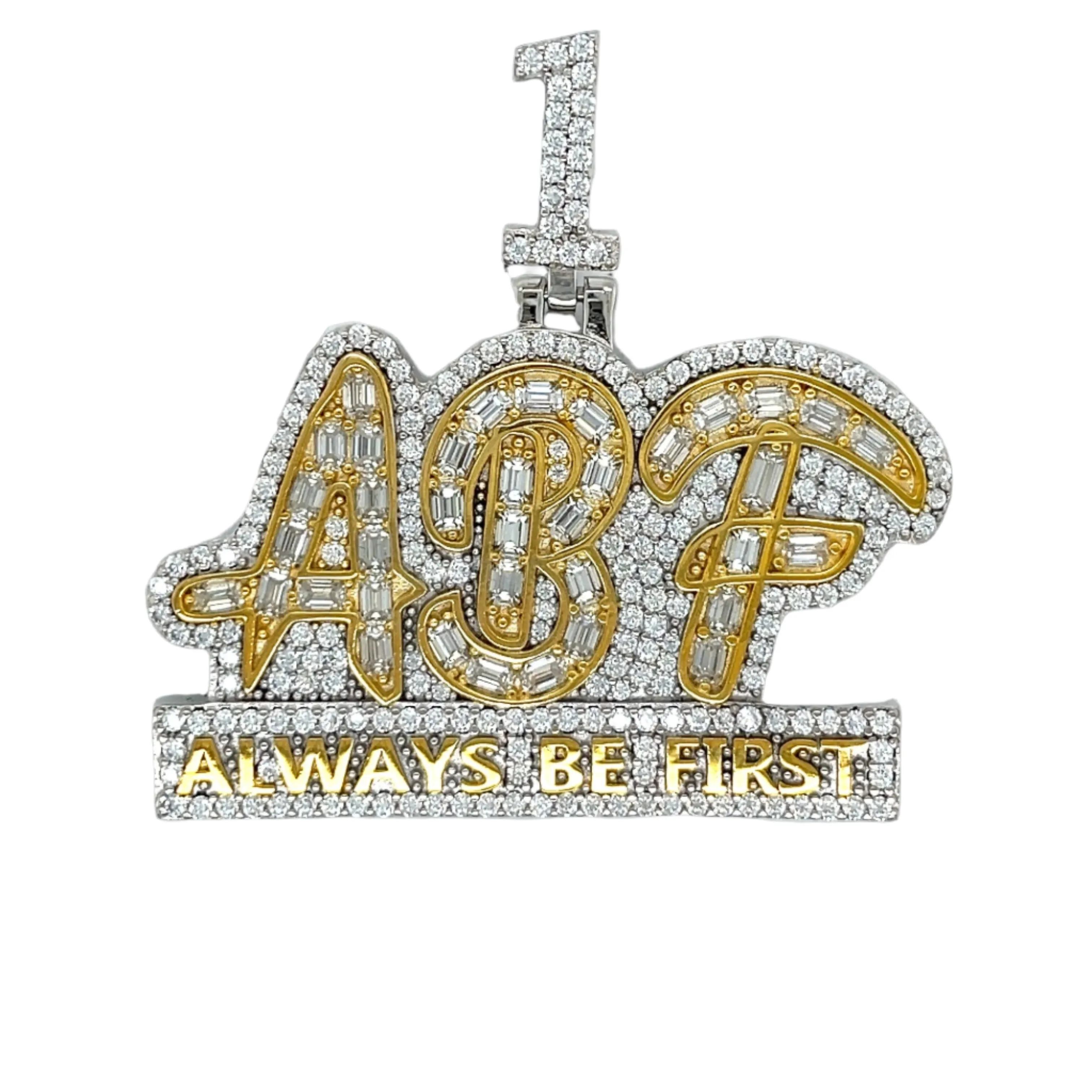 'ALWAYS BE FIRST' 2" Pendant Charm 925 Sterling Silver with Cubic Zirconia - C4188529