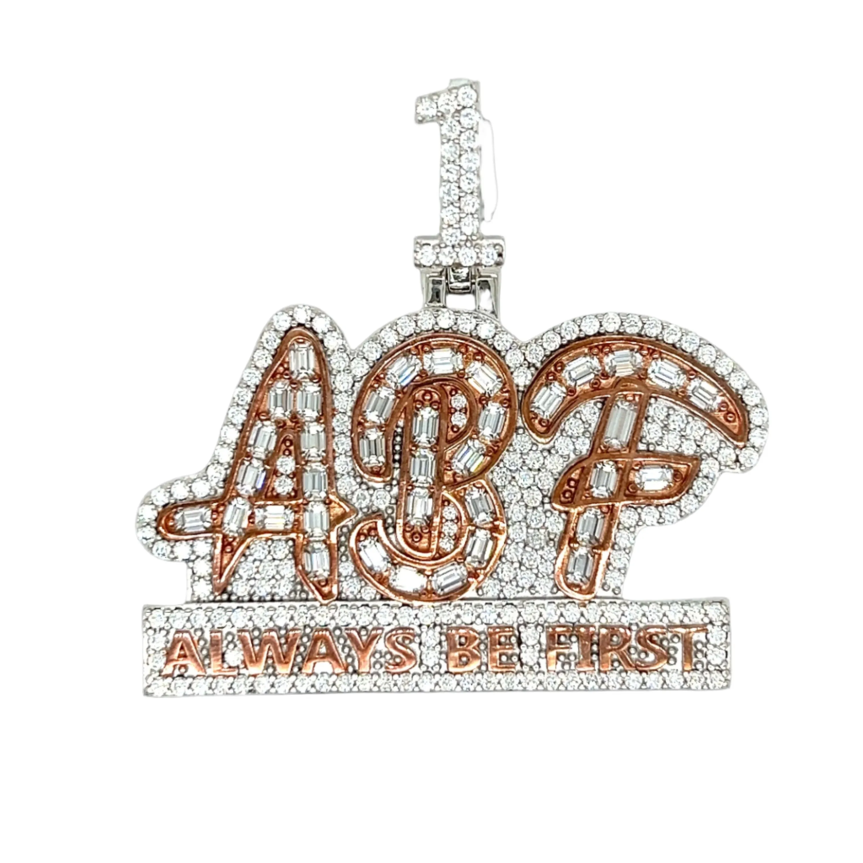 'ALWAYS BE FIRST' 2" Pendant Charm 925 Sterling Silver with Cubic Zirconia - C4188529
