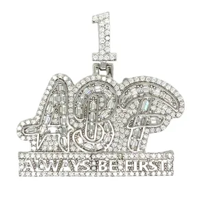 'ALWAYS BE FIRST' 2" Pendant Charm 925 Sterling Silver with Cubic Zirconia - C4188529