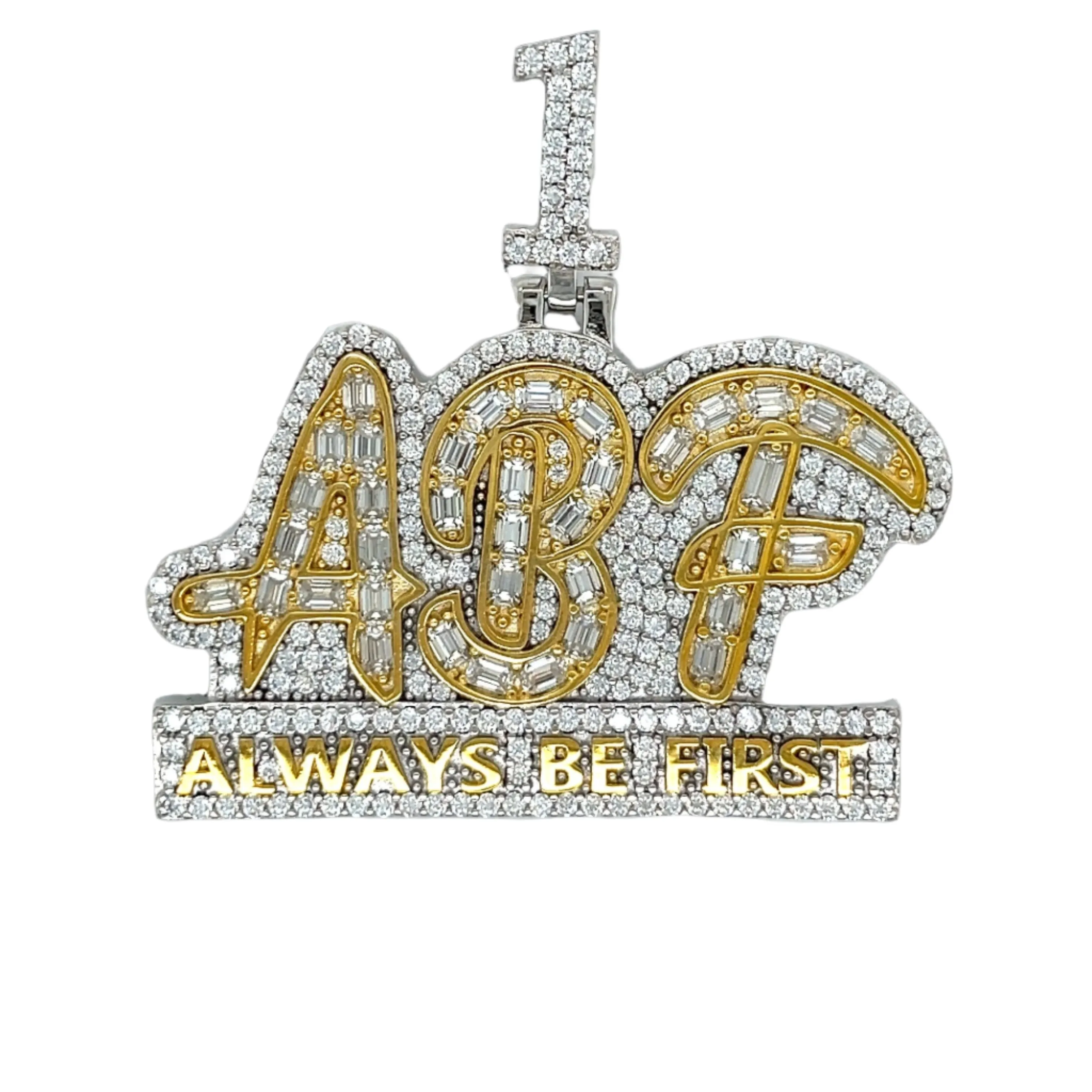 'ALWAYS BE FIRST' 2" Pendant Charm 925 Sterling Silver with Cubic Zirconia - C4188529