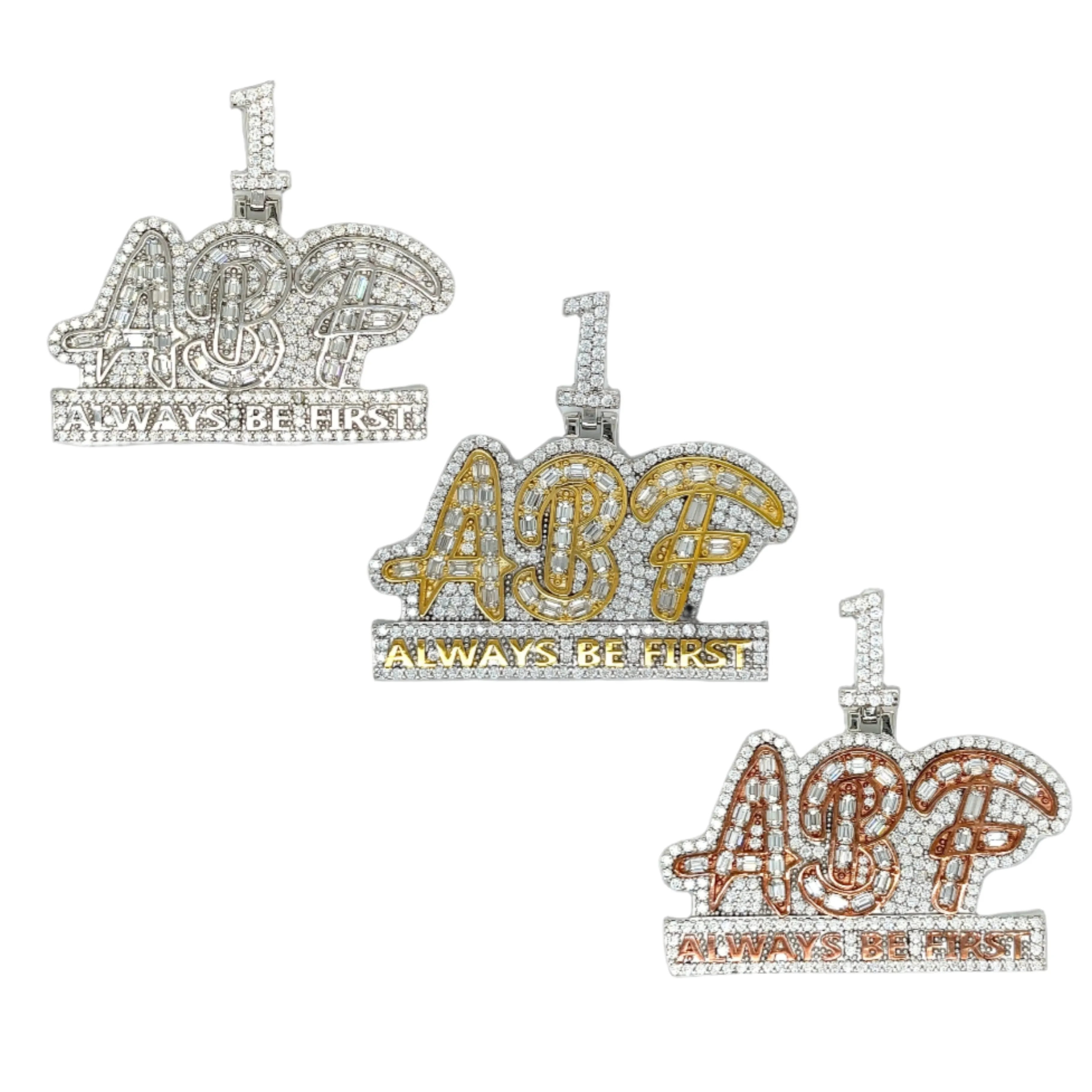 'ALWAYS BE FIRST' 2" Pendant Charm 925 Sterling Silver with Cubic Zirconia - C4188529