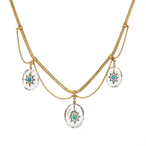Antique Victorian Rock Crystal Necklace Howell James Co 14k Gold Turquoise Case