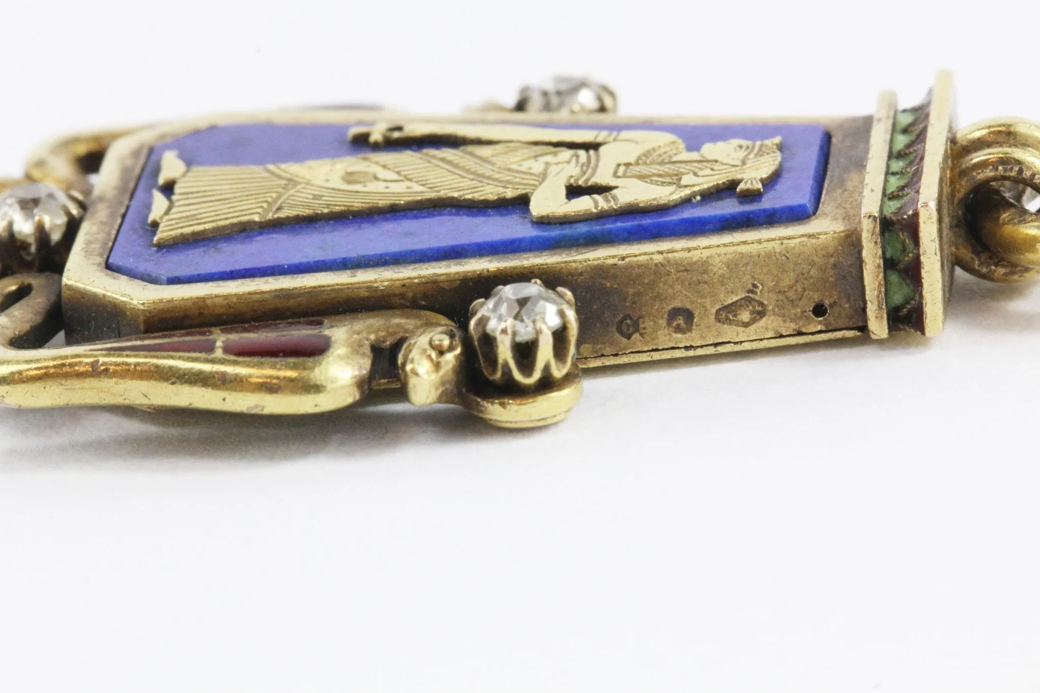 Austrian Carl Bacher Egyptian Revival Enamel Lapis Diamond Gold Necklace