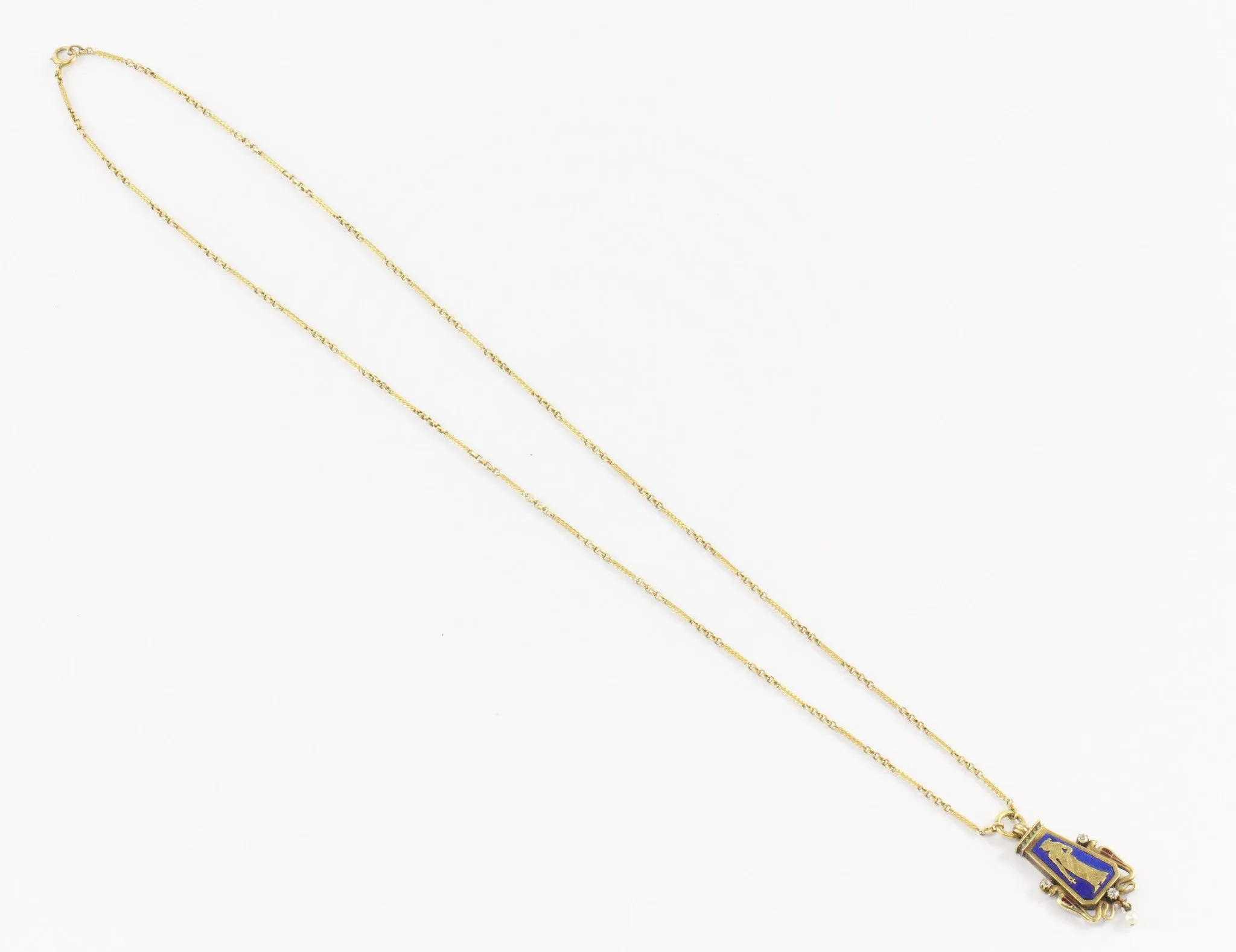 Austrian Carl Bacher Egyptian Revival Enamel Lapis Diamond Gold Necklace
