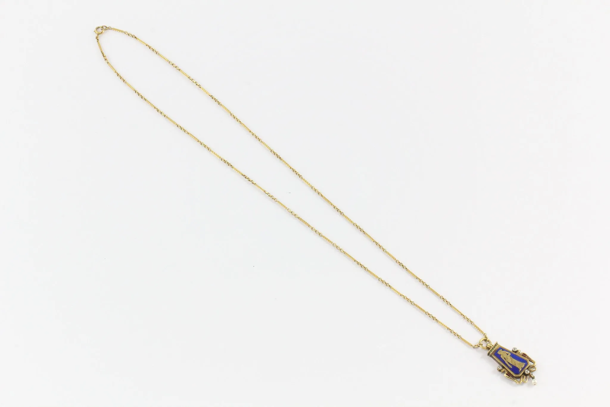 Austrian Carl Bacher Egyptian Revival Enamel Lapis Diamond Gold Necklace