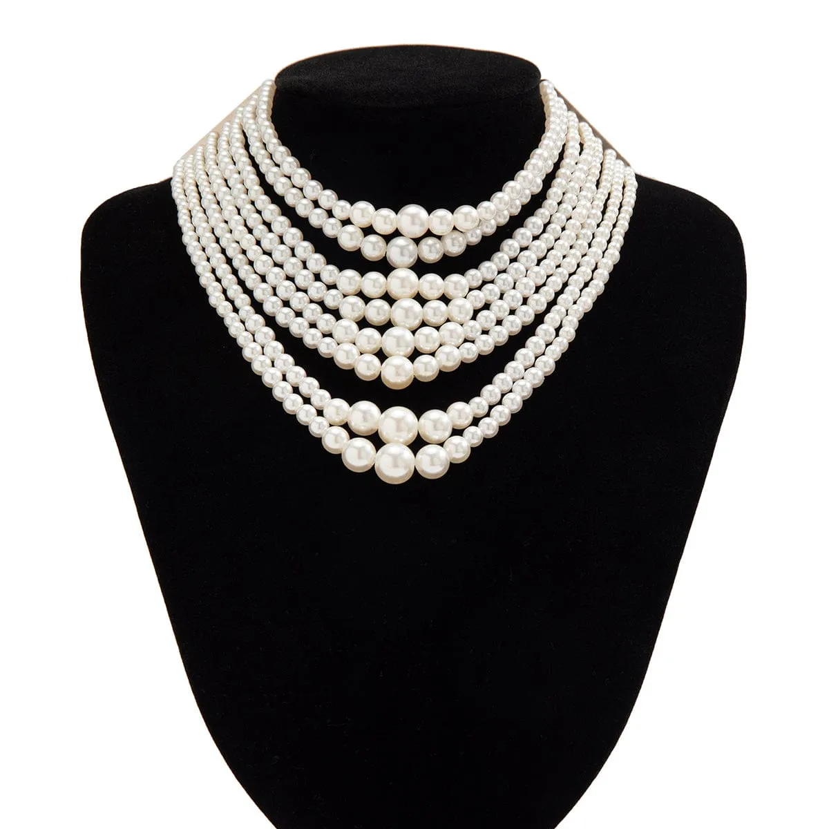 Baroque Layered Pearl Chain Choker Necklace