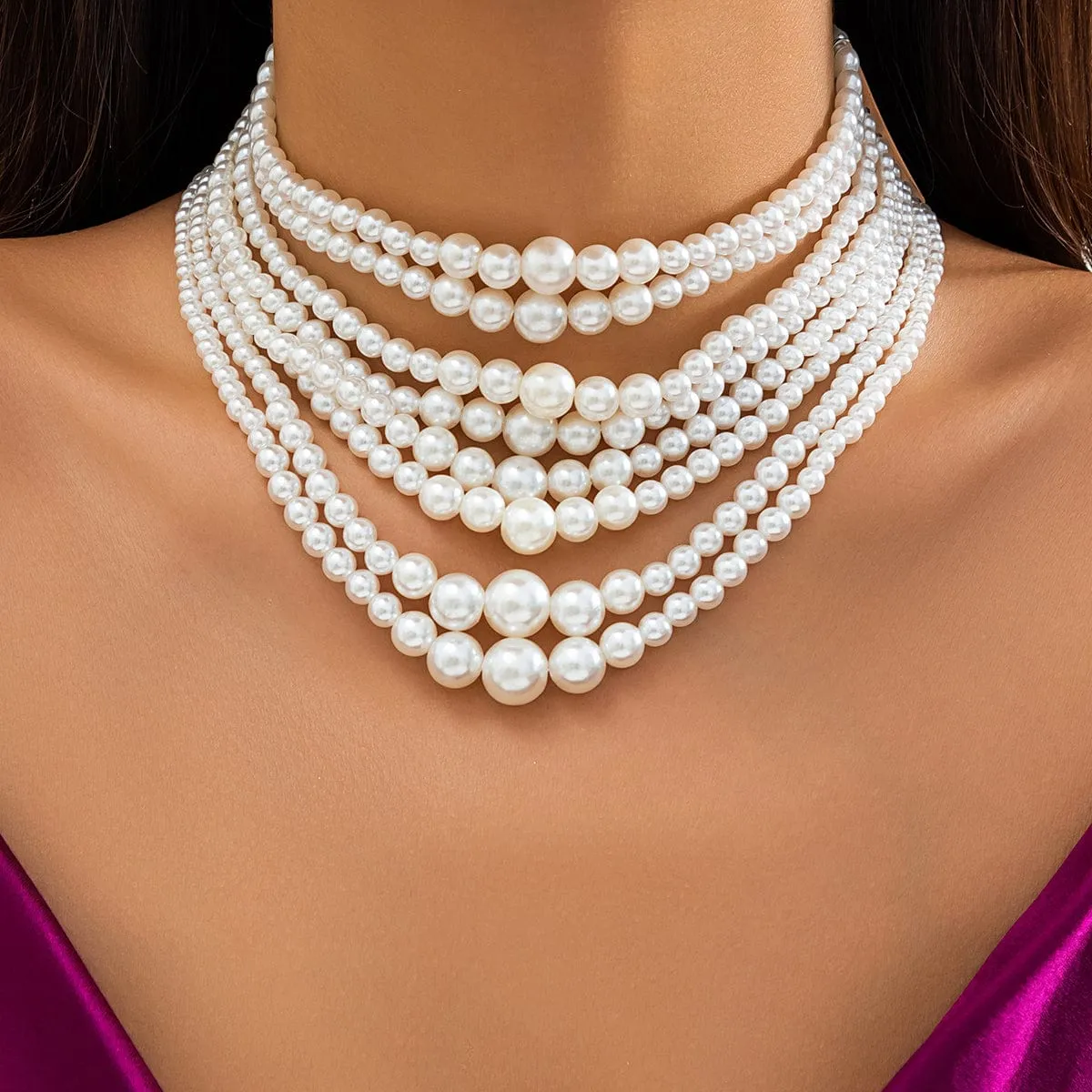 Baroque Layered Pearl Chain Choker Necklace