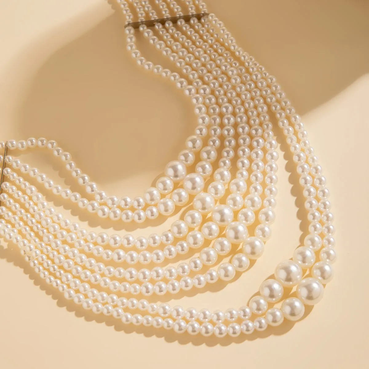 Baroque Layered Pearl Chain Choker Necklace