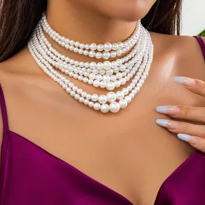 Baroque Layered Pearl Chain Choker Necklace