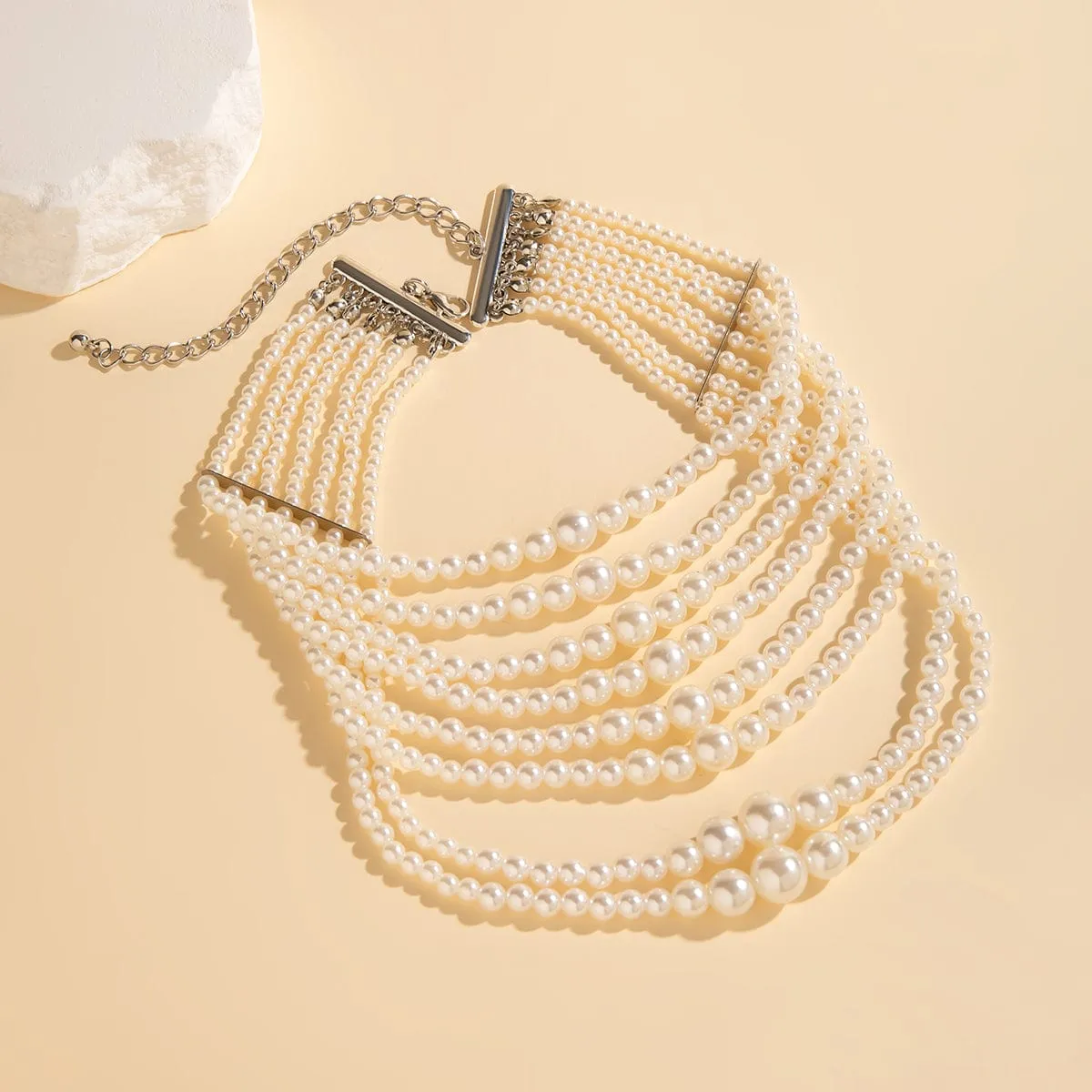 Baroque Layered Pearl Chain Choker Necklace