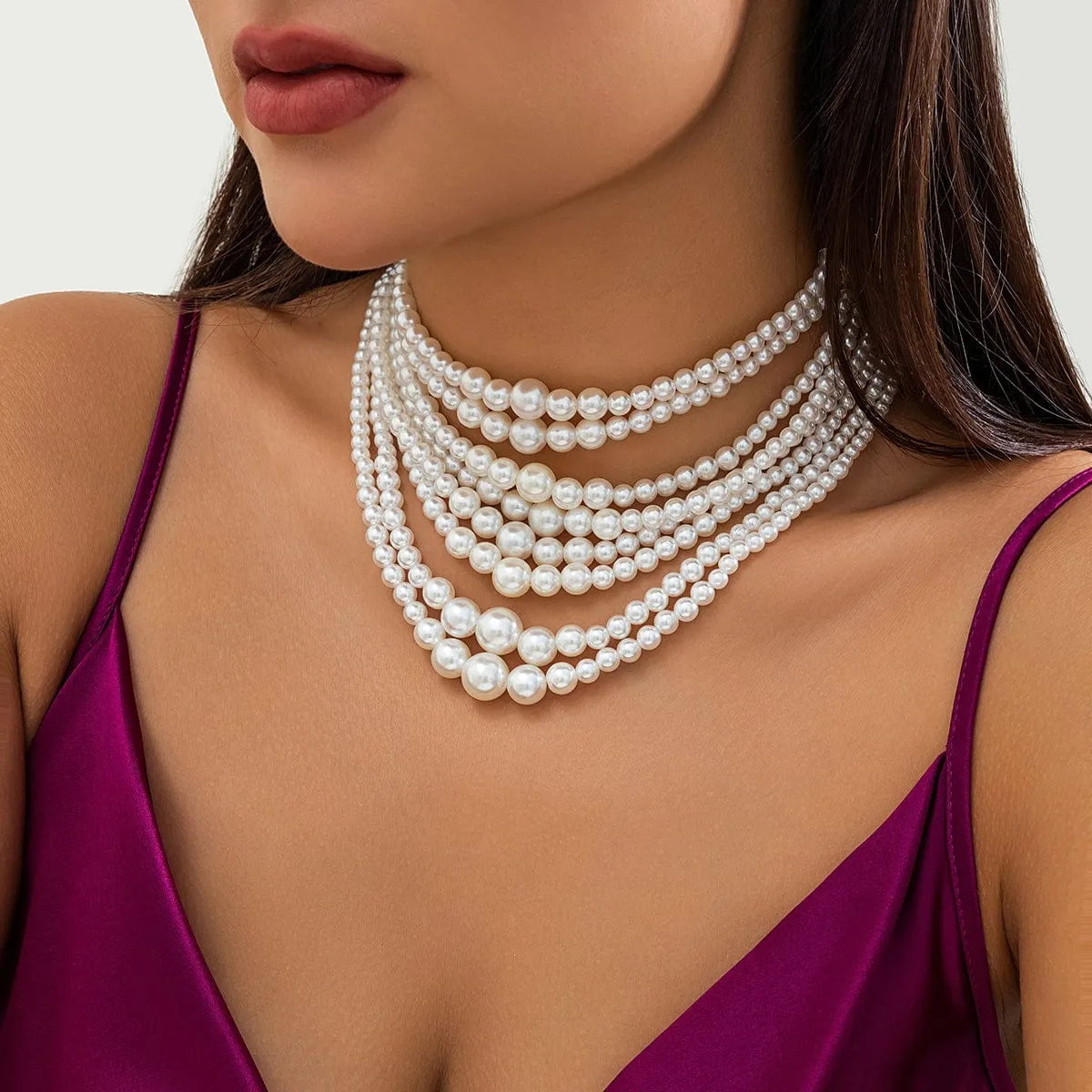 Baroque Layered Pearl Chain Choker Necklace