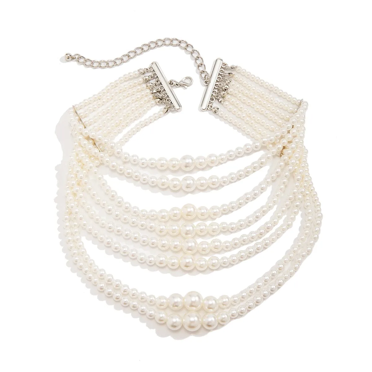 Baroque Layered Pearl Chain Choker Necklace