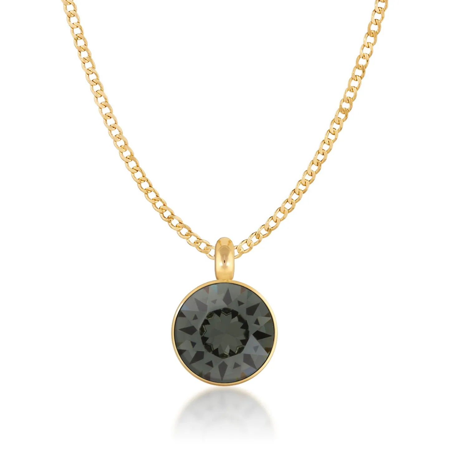 Bella Pendant Necklace with Black Diamond Round Crystals from Swarovski Gold Plated