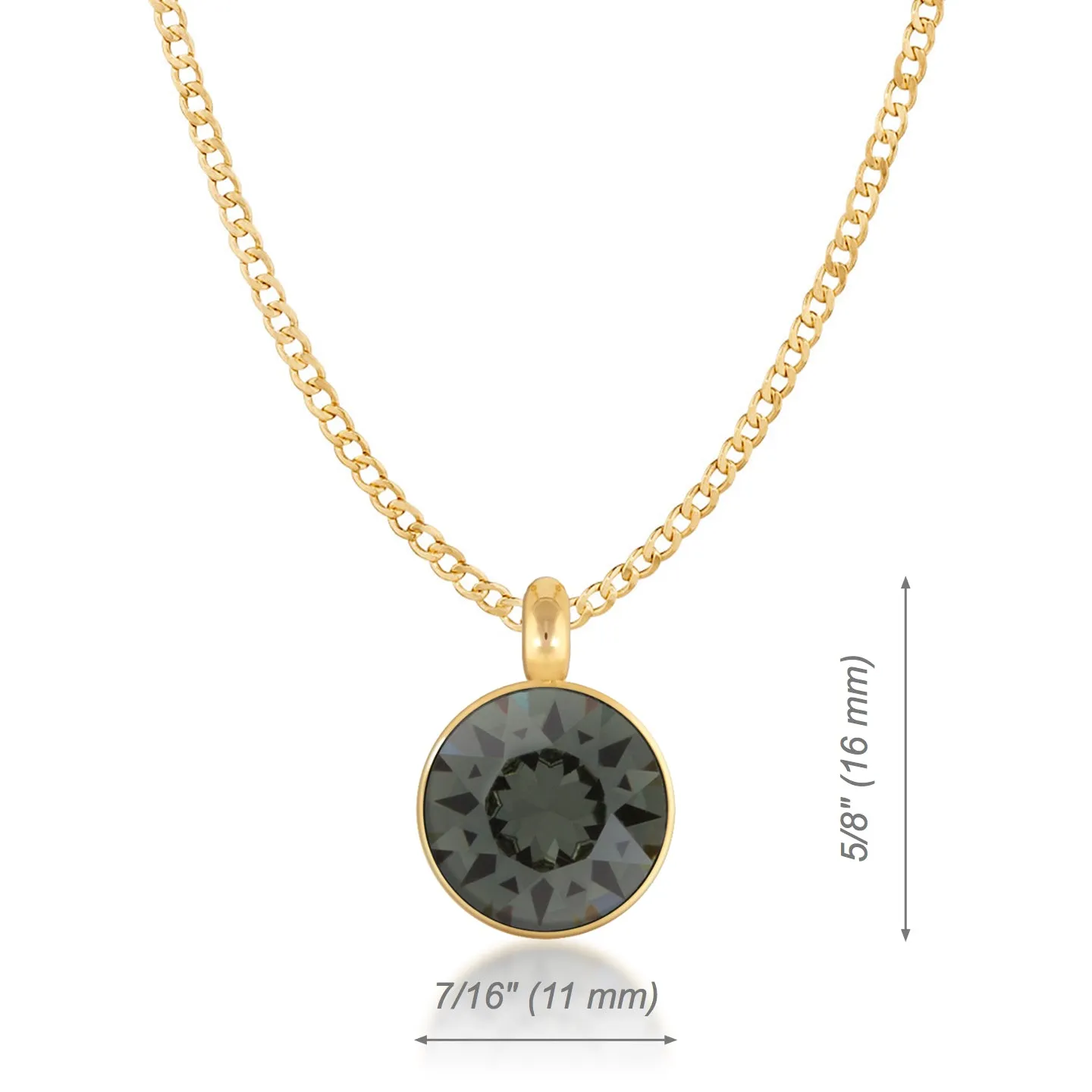 Bella Pendant Necklace with Black Diamond Round Crystals from Swarovski Gold Plated