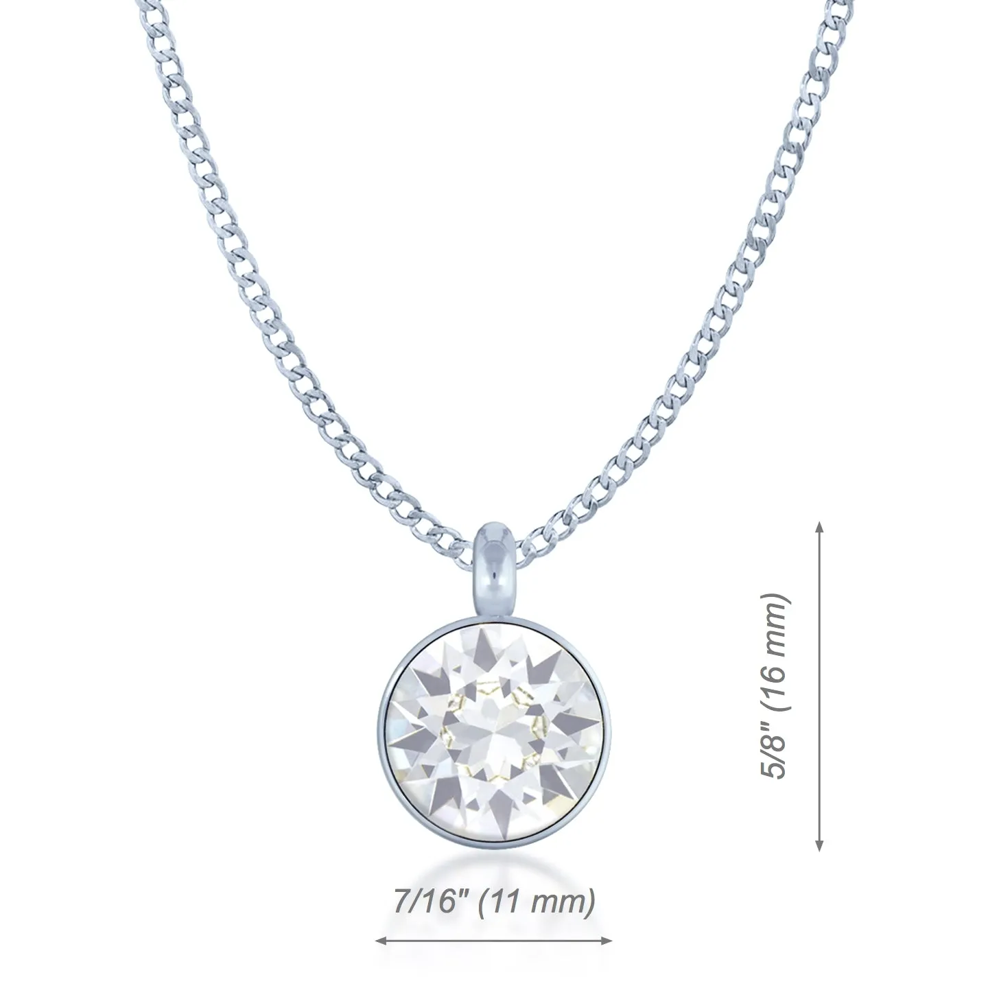 Bella Pendant Necklace with White Clear Round Crystals from Swarovski Silver Toned Rhodium Plated