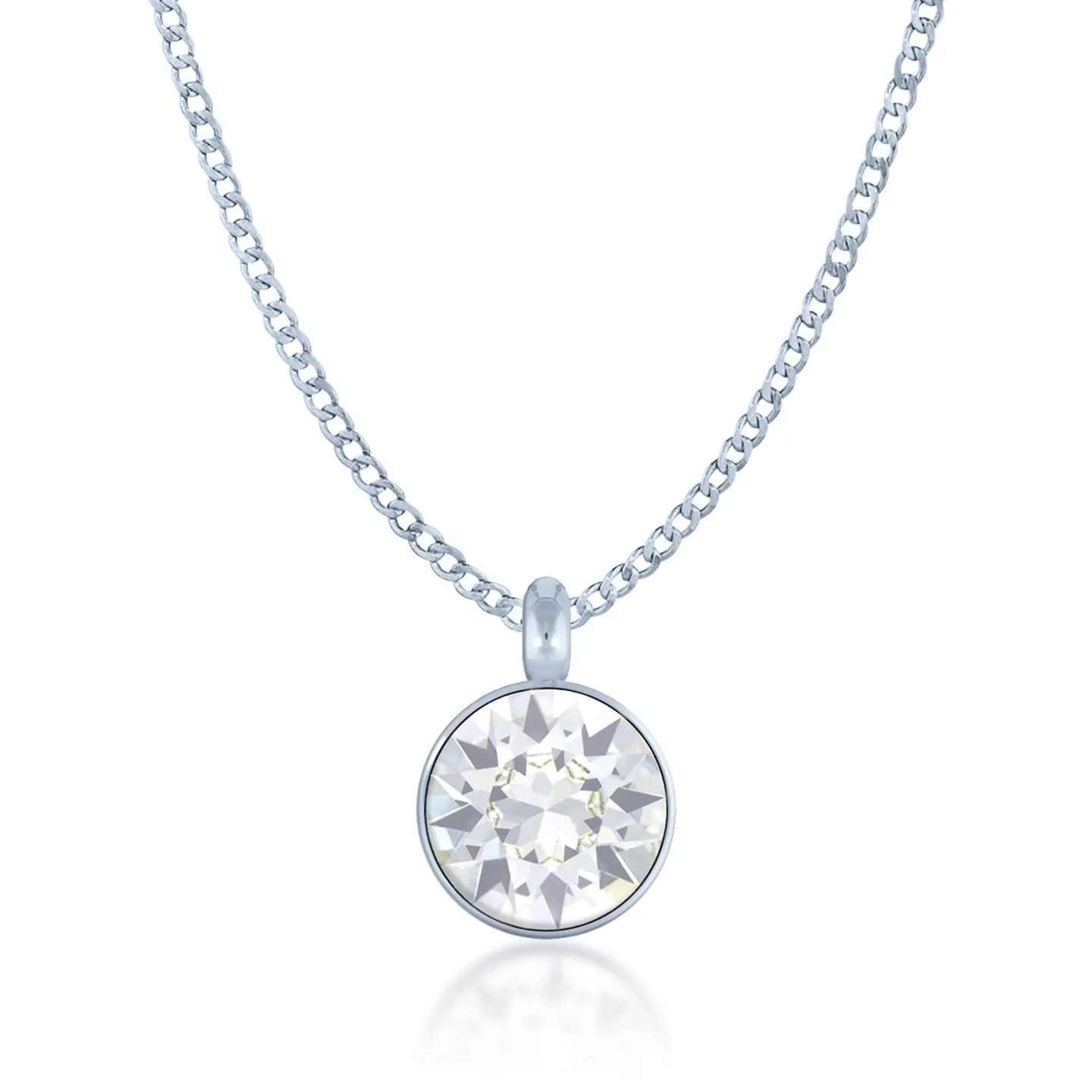 Bella Pendant Necklace with White Clear Round Crystals from Swarovski Silver Toned Rhodium Plated