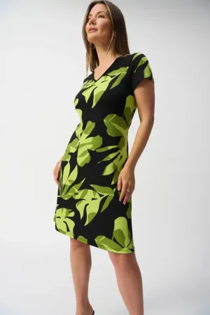 Black/Multi Silky Knit Tropical Print A-Line Dress Style 251200
