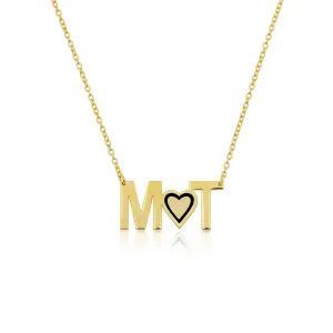 Block Initial with Enamel Heart Necklace