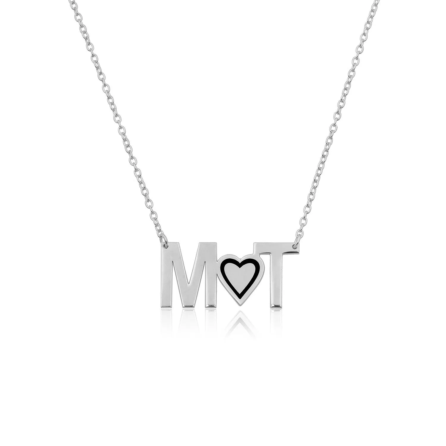 Block Initial with Enamel Heart Necklace