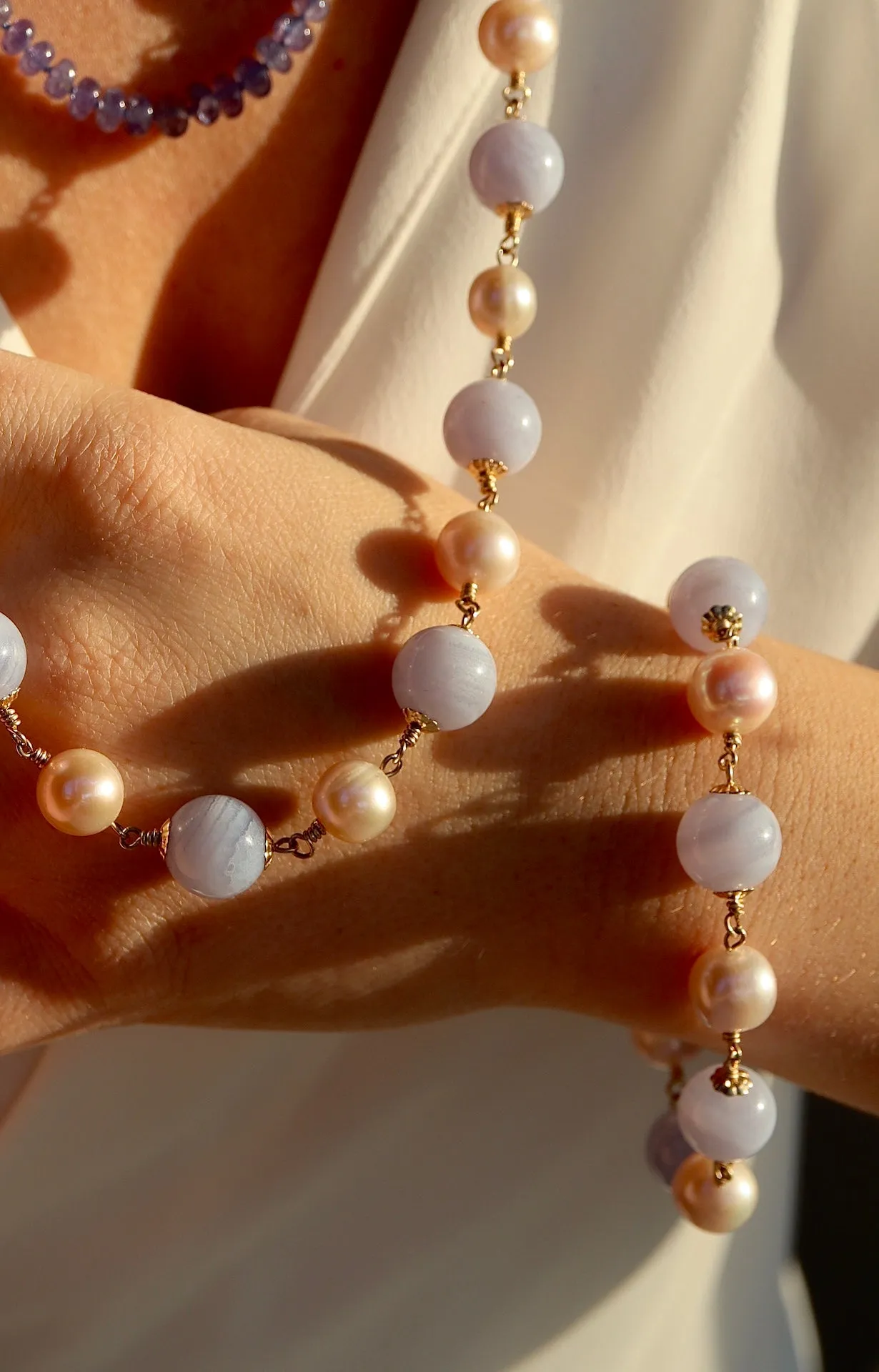 Blue Lace Agate & Pearl Bracelet