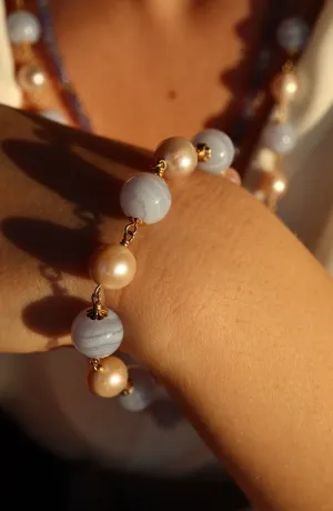 Blue Lace Agate & Pearl Bracelet